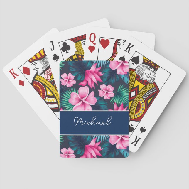 Baraja De Cartas Flores tropicales personalizadas, hojas de palma,  (Reverso)