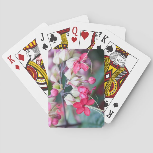 Baraja De Cartas Flores tropicales rosadas y blancas rojas (Reverso)