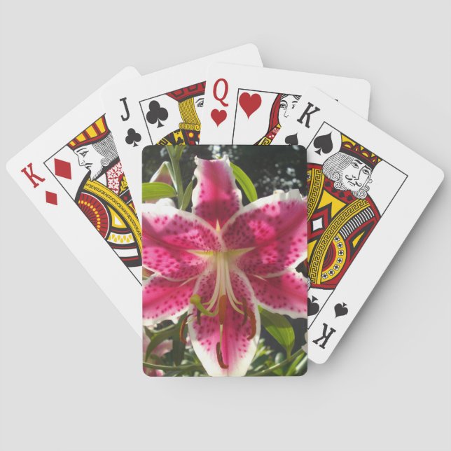 Baraja De Cartas Flores tropicales rosas lirios rosas florales rosa (Reverso)