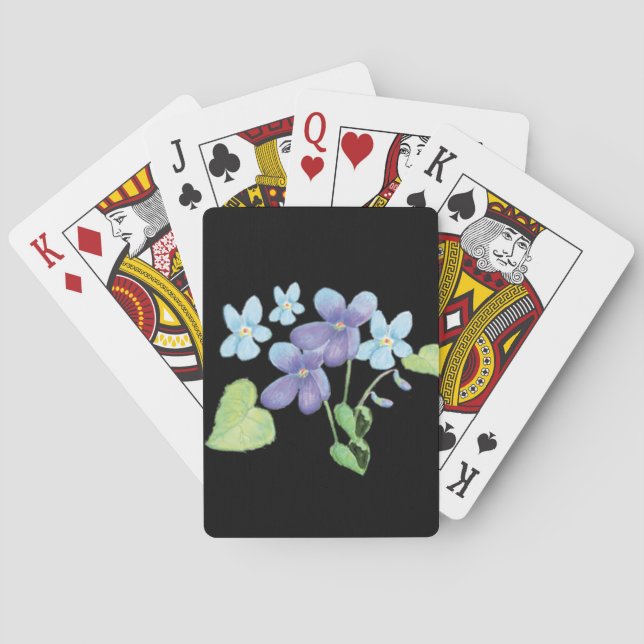 Baraja De Cartas Flores violetas salvajes Ilustracion negro (Reverso)