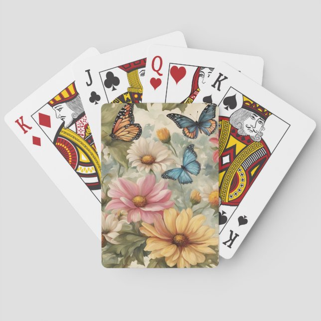 Baraja De Cartas Flores Y Mariposas Obra De Arte (Reverso)