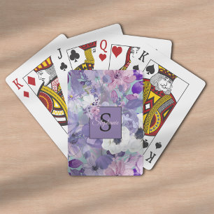 Baraja De Cartas Flores Y Monograma Elegantes Morados Y Violetas