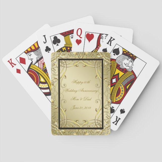 Baraja De Cartas Flourish Gold Black 50° aniversario de Boda (Reverso)