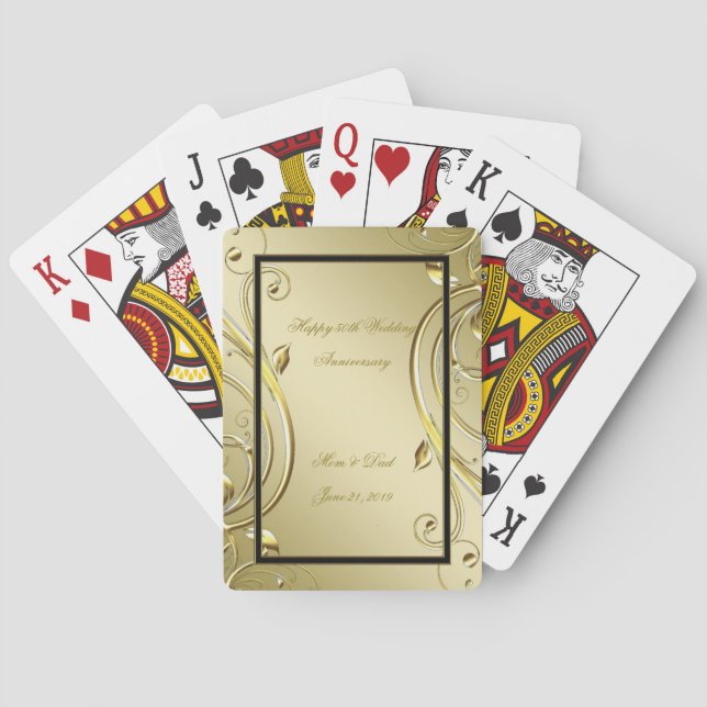 Baraja De Cartas Flourish Gold Black 50° Aniversario del Boda (Reverso)
