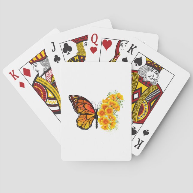 Baraja De Cartas Flower Butterfly with Yellow California Poppy (Reverso)