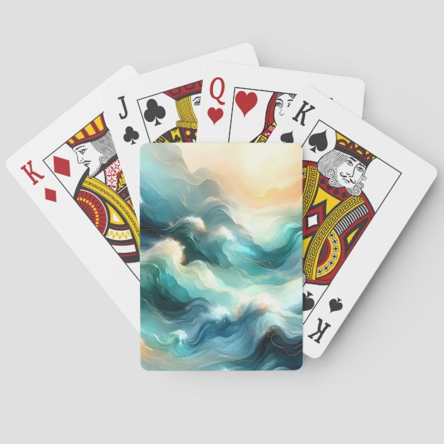 Baraja De Cartas Flujo de Océano Dorado Ondas Abstractas (Reverso)
