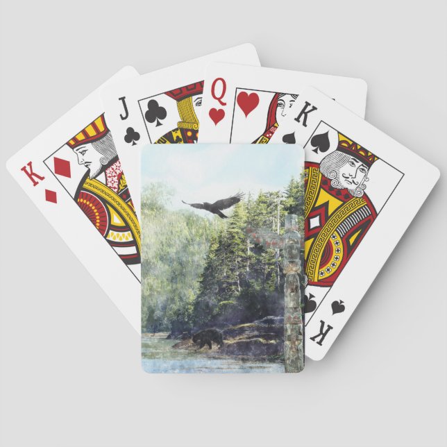 Baraja De Cartas Flying Crow, Black Bear & Totem Pole Haida Art (Reverso)