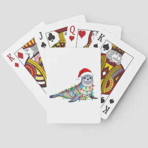 Baraja De Cartas Foca festiva cubierta de luces de Navidad