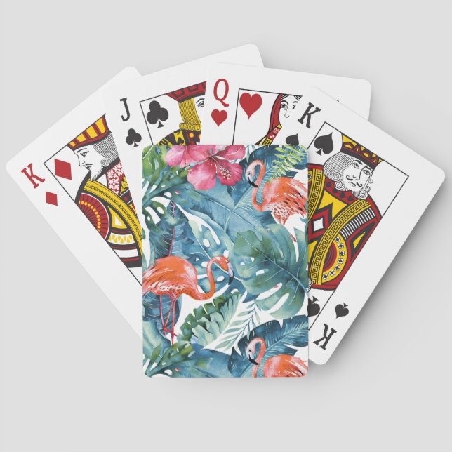 Baraja De Cartas Foliage Verde azulado de PixDezines Flamingos Rosa (Reverso)