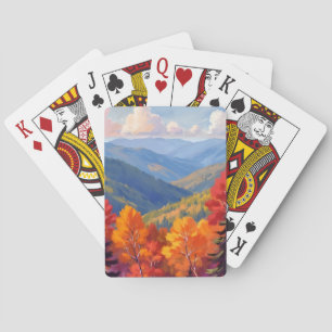 Baraja De Cartas Follaje de Otoño   Paisaje Montañoso de Acuarela