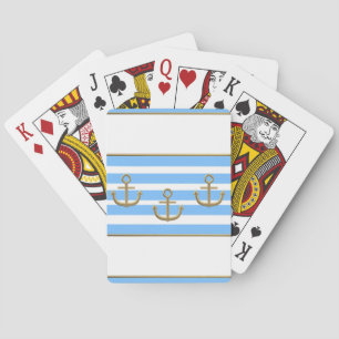 Baraja De Cartas fondo blanco azul del ancla dorada