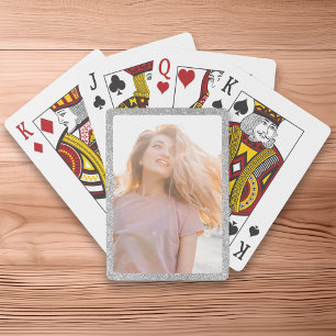 Baraja De Cartas Fondo de Foto con Borde de Purpurina Plateada