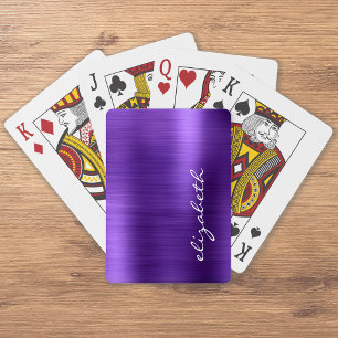 Baraja De Cartas Fondo de Metal Pulido Morado con Letra Personaliza