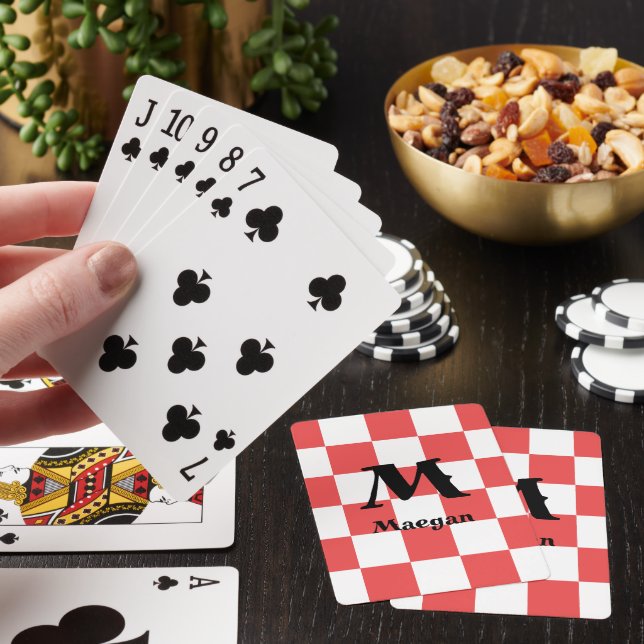 Baraja De Cartas Fondo de Patrón Cuadros Rojos (In Situ)