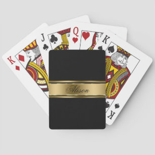 Baraja De Cartas Fondo Negro Y Banda De Oro