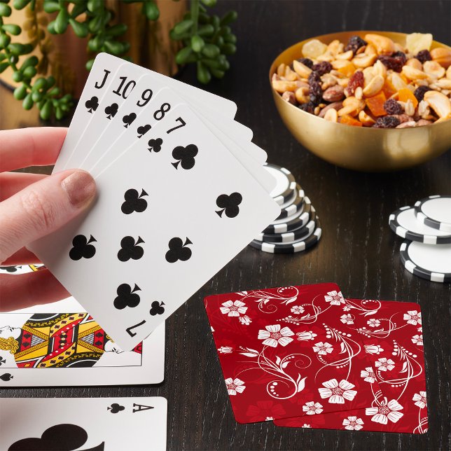 Baraja De Cartas Fondo rojo de las flores blancas (Subido por el creador)