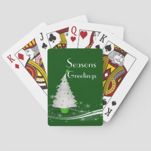 Baraja De Cartas Fondo verde y árbol de Navidad blanco