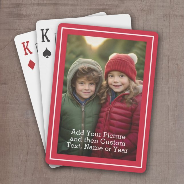 Baraja De Cartas Foto clásica y texto con borde rojo (Add a Photo and Text to This Classic Set of Custom Playing Cards)