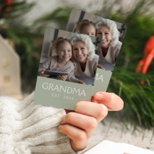 Baraja De Cartas Foto de Abuela Establecida Tipografía Verde Sage