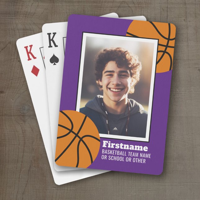 Baraja De Cartas Foto De Baloncesto Añadir Tu Nombre - Puede Editar (Personalized Playing Cards - Sporty Design)