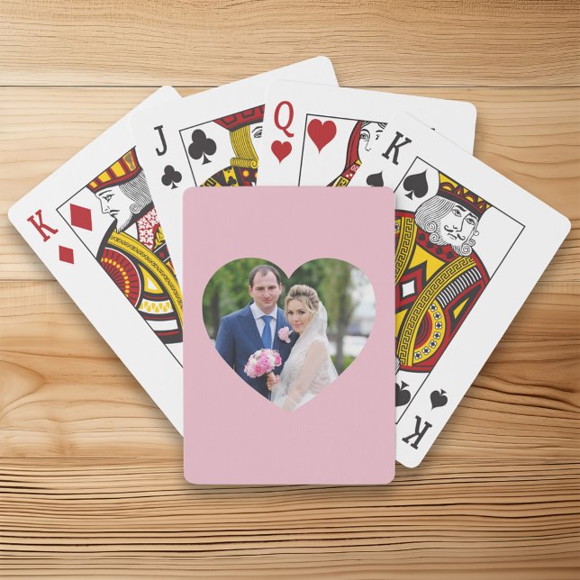 Baraja De Cartas Foto de boda en forma de corazón rosa (Heart Shaped Wedding Photo Pink Poker Cards)
