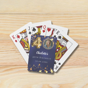 Baraja De Cartas foto de cumpleaños 40 azul marino estrellas dorada