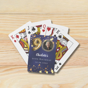 Baraja De Cartas foto de cumpleaños 90 en azul marino y estrellas d