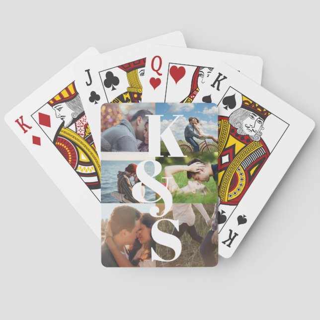 Baraja De Cartas Foto de Día de San Valentín de parejas de monogram (Reverso)