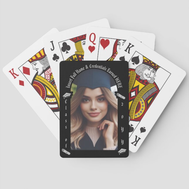 Baraja De Cartas Foto de graduado, gorra y tacón, Diploma - Arco ne (Reverso)