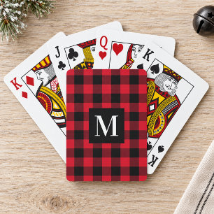 Baraja De Cartas Foto de Monograma de Cuadro de Búfalo Rojo Rústico