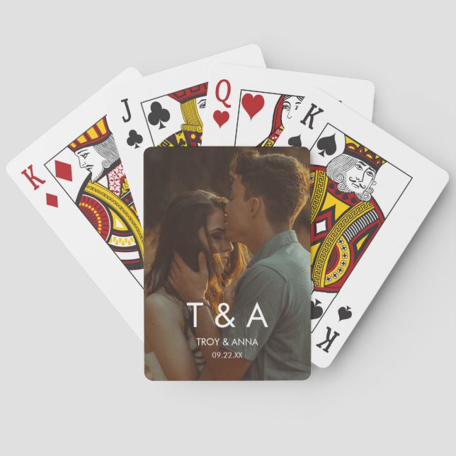 Baraja De Cartas Foto de personalizado Boda moderno (Reverso)