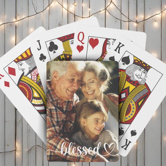 Baraja De Cartas Foto de Personalizado de guiones bendecidos (Blessed Script Custom Photo Playing Cards)