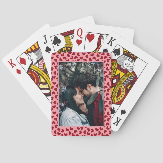 Baraja De Cartas Foto de personalizado de patrón de corazones rojos (Reverso)