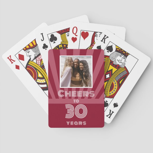 Baraja De Cartas Foto de personalizados Salud a 30 años, rojo y ros (Reverso)