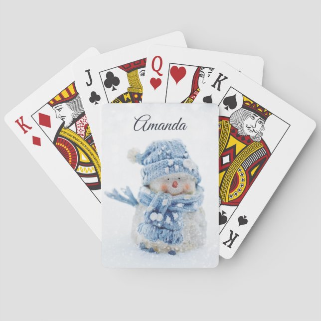 Baraja De Cartas Foto de un muñeco de nieve en invierno - Navidades (Reverso)