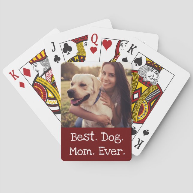 Baraja De Cartas Foto Perro La Mejor Mamá Perro Rojo Personalizada (Reverso)