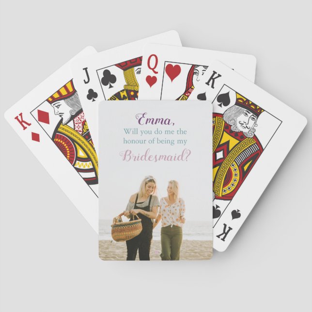 Baraja De Cartas Foto personalizada de propuesta de dama de honor (Reverso)
