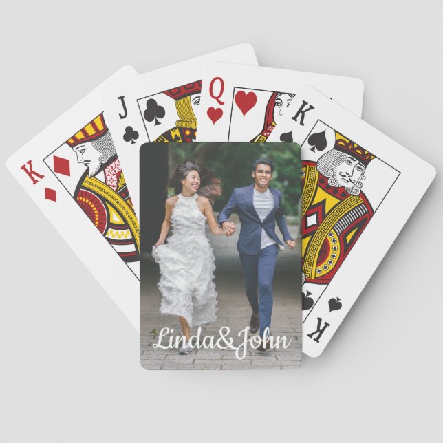 Baraja De Cartas foto personalizada del día de la boda de escritura (Reverso)
