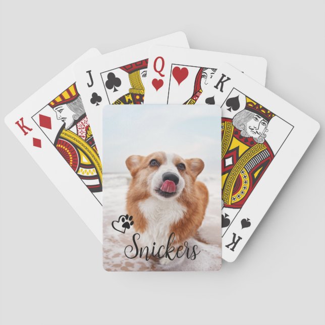 Baraja De Cartas Foto personalizada perro gato nombre mascota monog (Reverso)