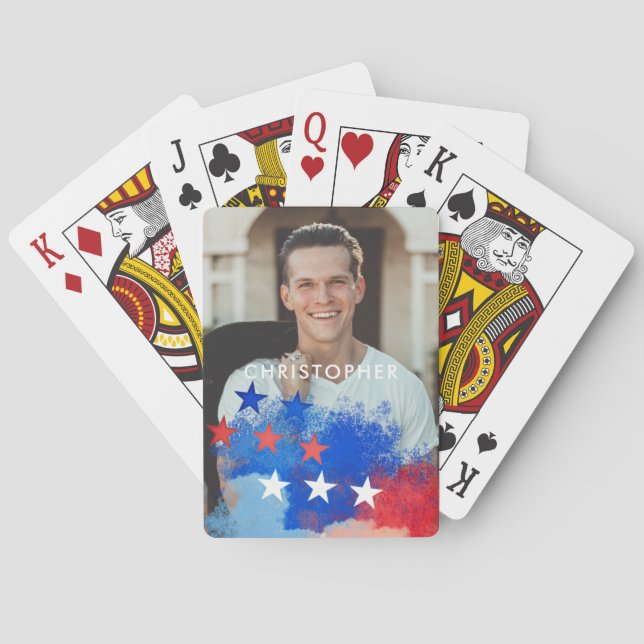 Baraja De Cartas Foto personalizado con bandera de Estados Unidos (Reverso)
