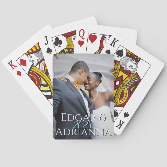 Baraja De Cartas Foto vertical completa - Boda de texto Personaliza (Reverso)