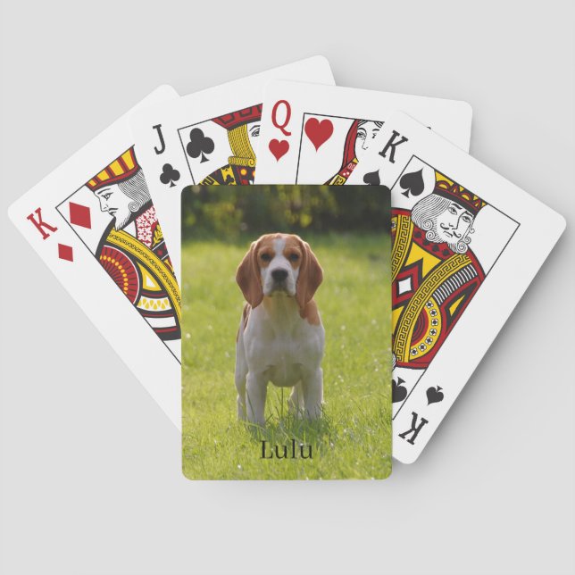Baraja De Cartas Foto y nombre de perro Beagle personalizados (Reverso)