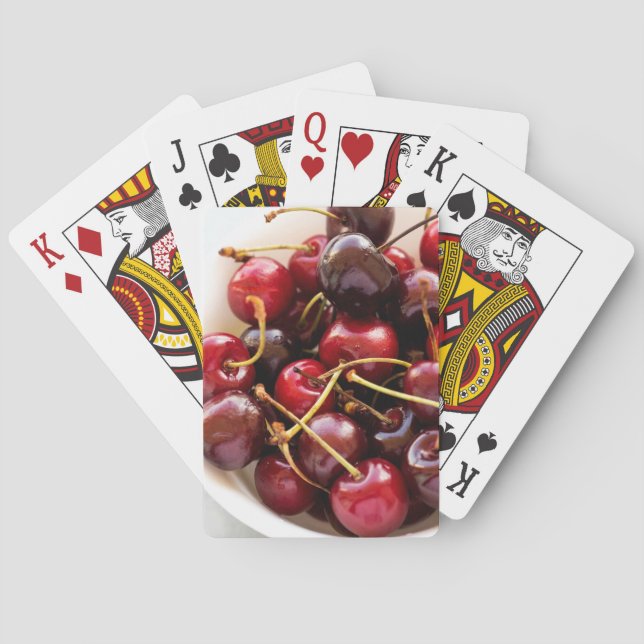 Baraja De Cartas Fotografía de cerezas rojas frescas en un tazón (Reverso)