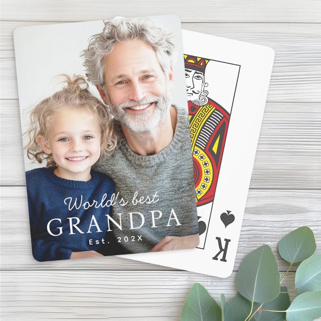 Baraja De Cartas Fotografía del mejor abuelo abuelo del mundo (World's best grandpa grandfather est year photo poker cards)
