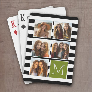 Baraja De Cartas Fotomontaje de Monograma Personalizado con Rayas d