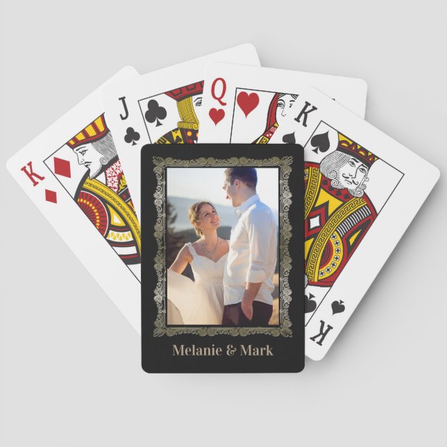 Baraja De Cartas Fotos personalizadas Monograma Elegante Boda (Reverso)