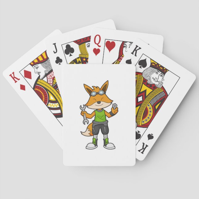 Baraja De Cartas Fox como mecánico con llave y tuerca (Reverso)