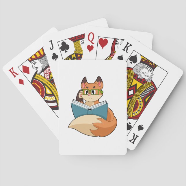 Baraja De Cartas Fox como Nerd con libros y anteojos (Reverso)
