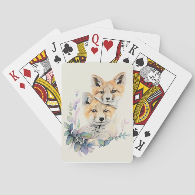 Baraja De Cartas Fox de color de agua (Reverso)