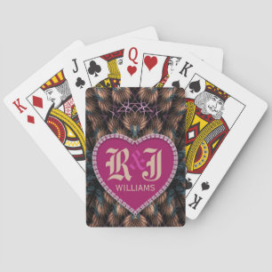 Baraja De Cartas Fractales De Fantasía Iniciales De Corazón Rosa Pe